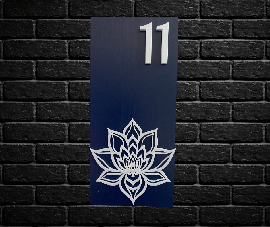 Modern Blue and White House Number Sign Plaque