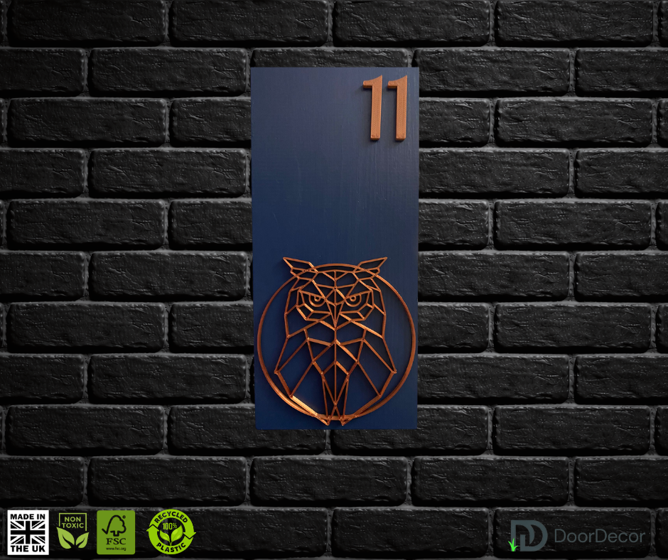 Modern Blue and Gold House Number Sign Plaque