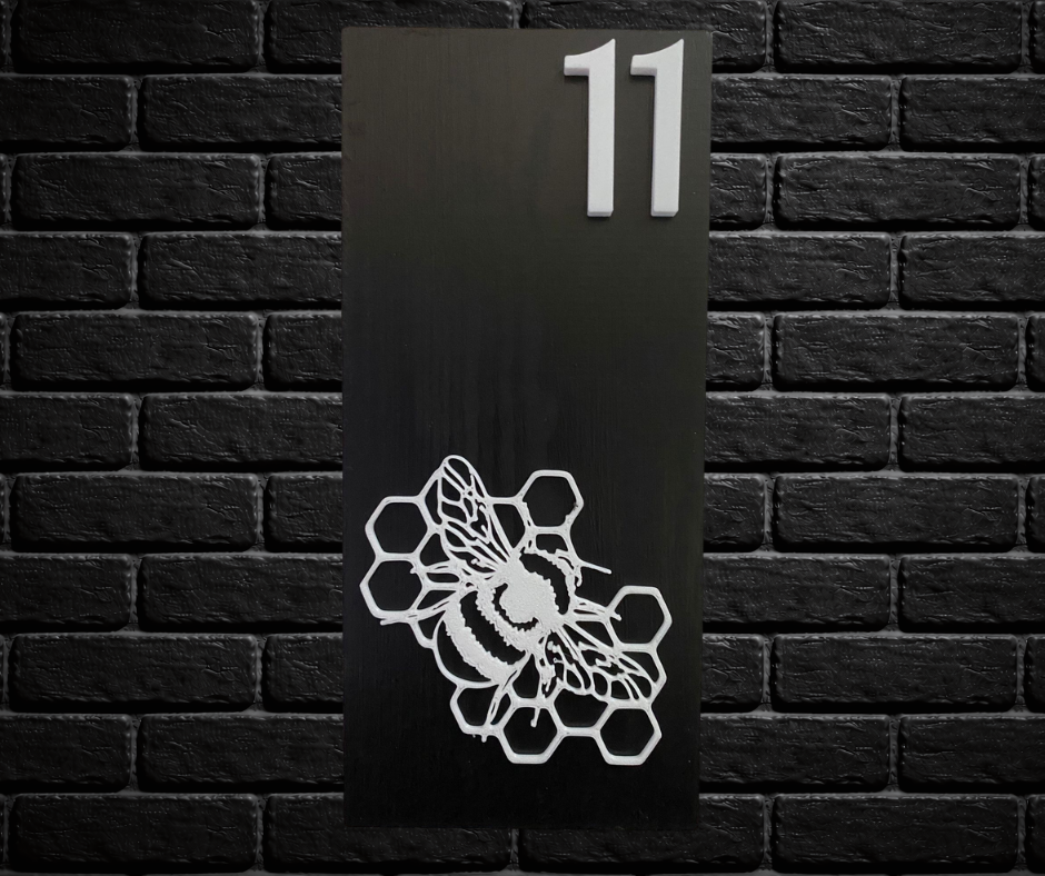 Modern Black and White House Number Sign Plaque