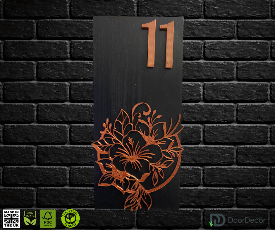 Modern Black and Gold House Number Sign Plaque