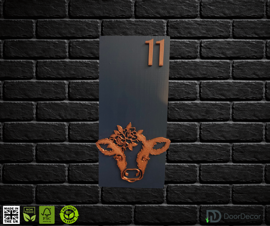 Modern Grey and Gold House Number Sign Plaque