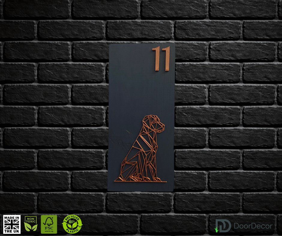 Modern Grey and Gold House Number Sign Plaque