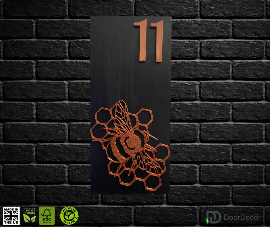 Modern Black and Gold House Number Sign Plaque