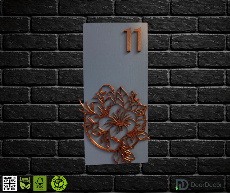 Modern Light Grey and Gold House Number Sign Plaque