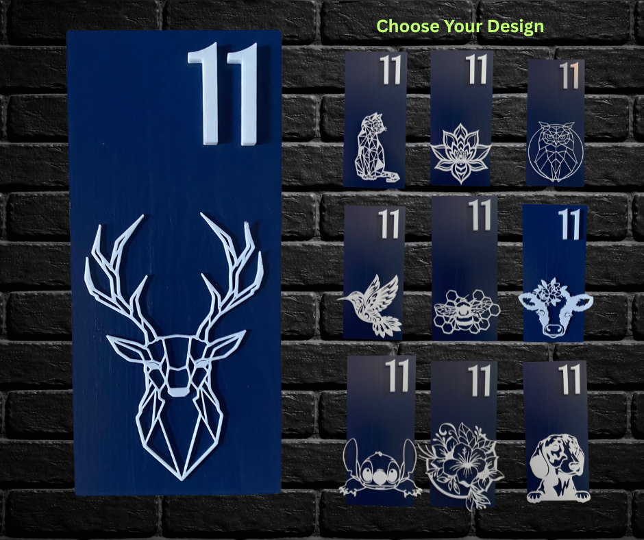 Modern Blue and White House Number Sign Plaque