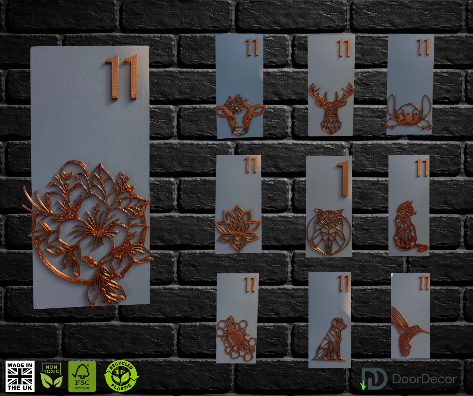 Modern Light Grey and Gold House Number Sign Plaque