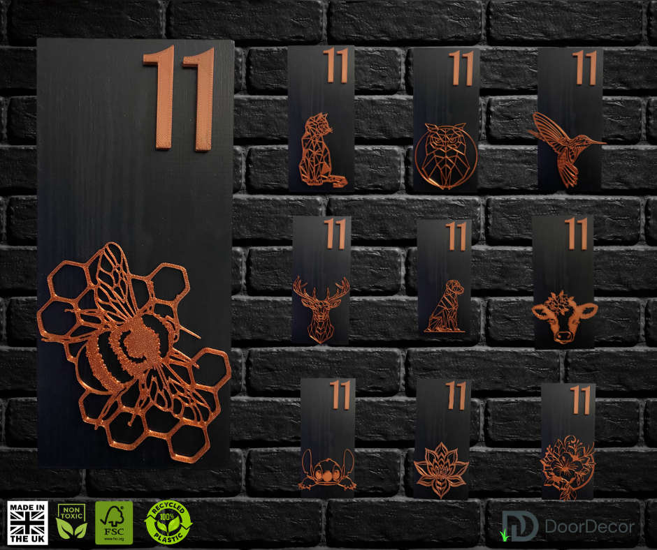 Modern Black and Gold House Number Sign Plaque