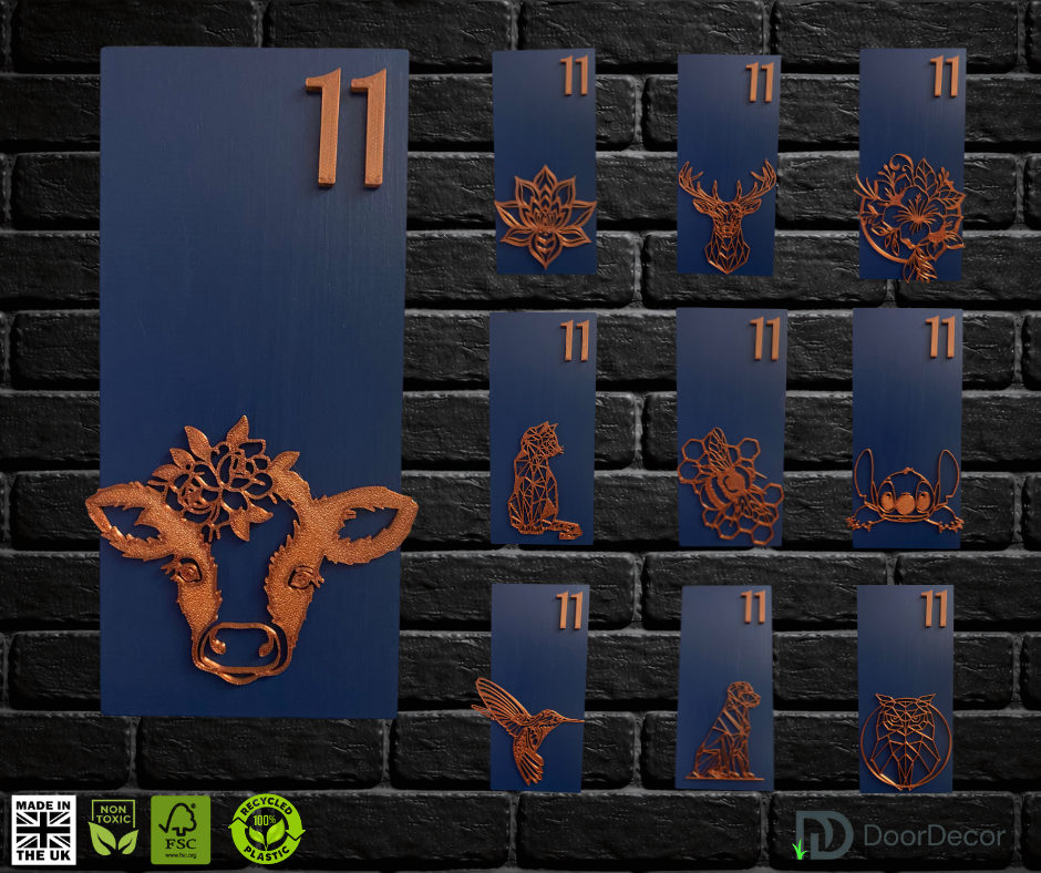 Modern Blue and Gold House Number Sign Plaque