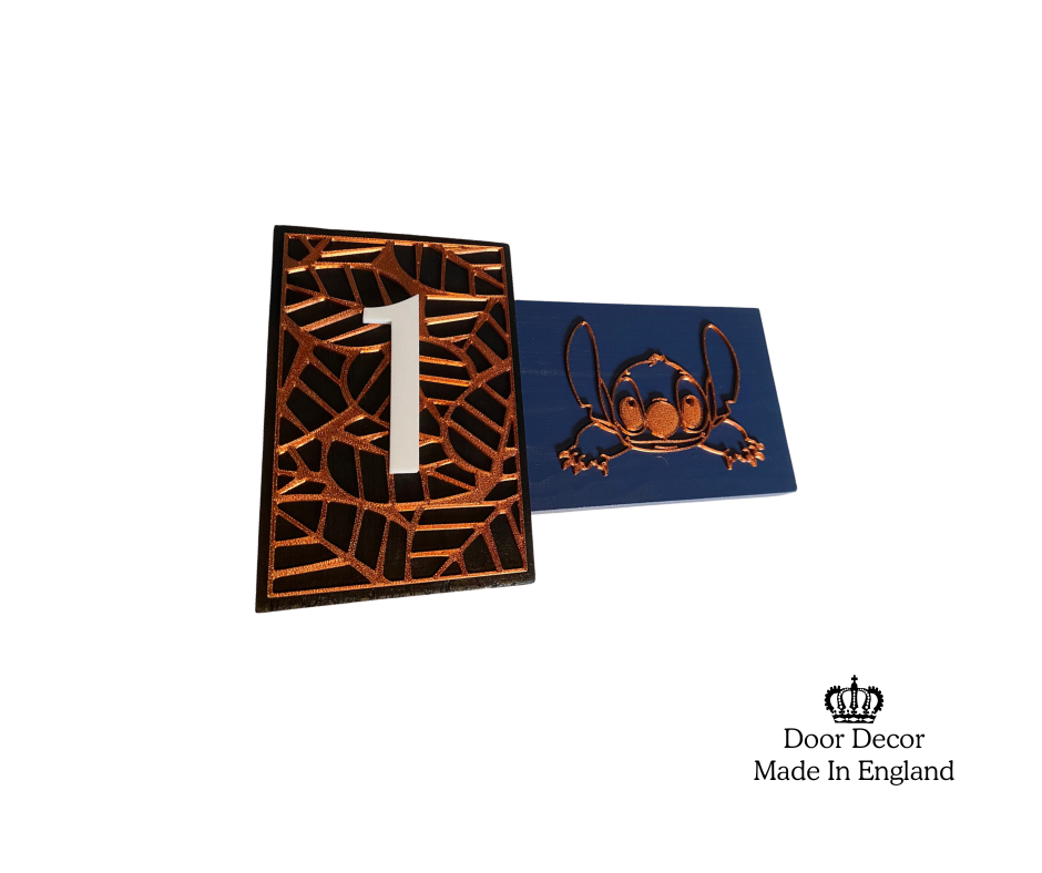 Modern MT Black, Blue and Gold House Number Sign Plaque