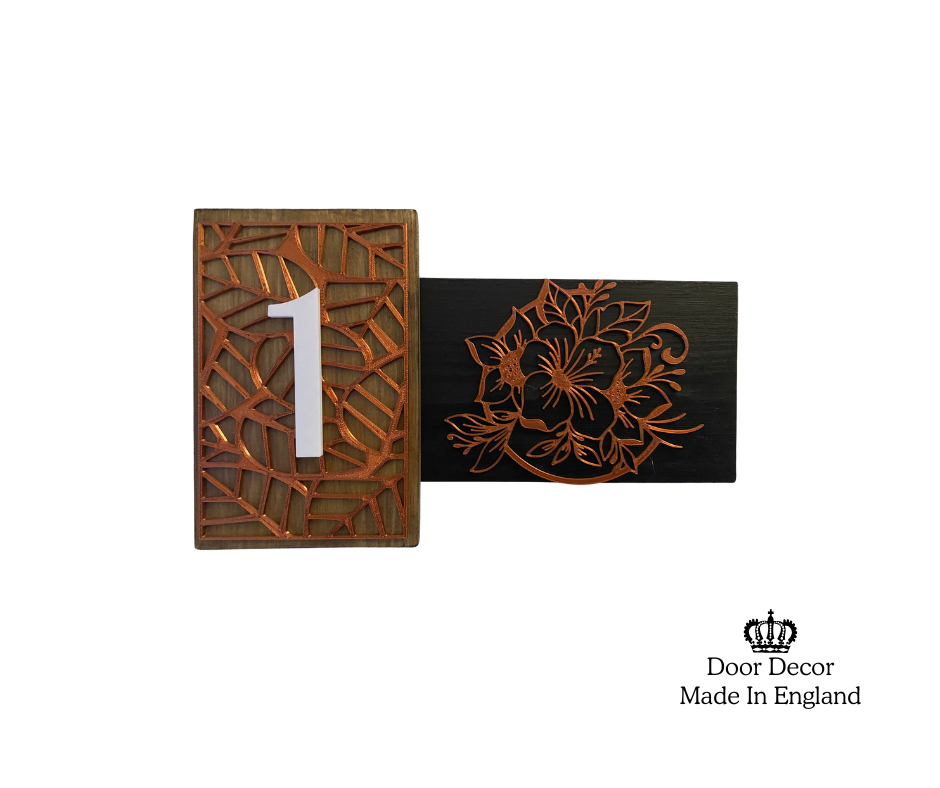 Modern MT Wood, Black and Gold House Number Sign Plaque