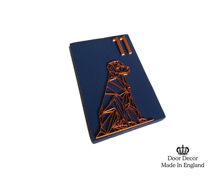 Modern Blue and Gold House Number Sign Plaque