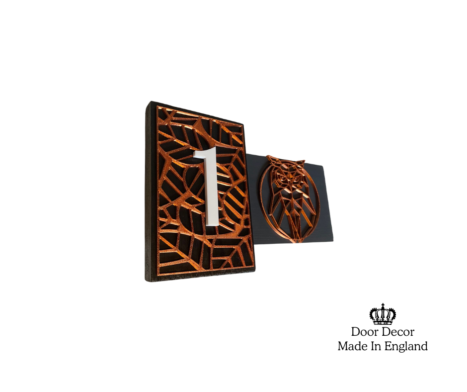 Modern MT Black, Grey and Gold House Number Sign Plaque