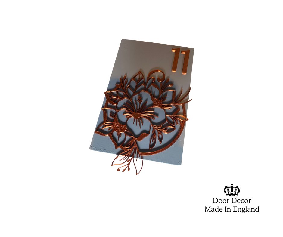 Modern Light Grey and Gold House Number Sign Plaque