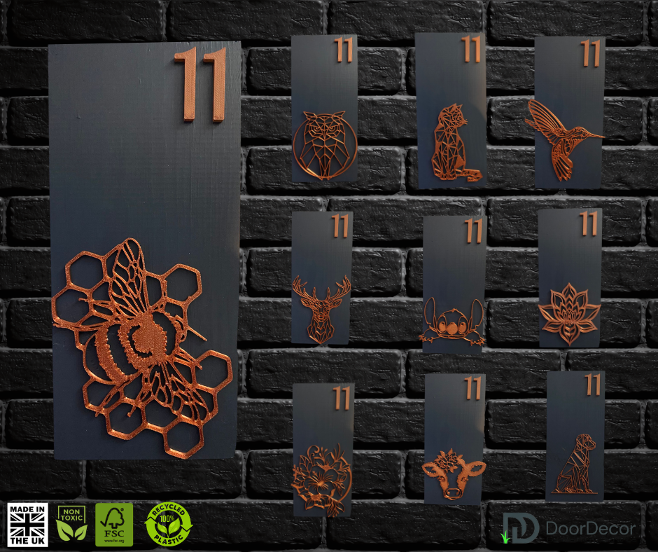 Modern Grey and Gold House Number Sign Plaque