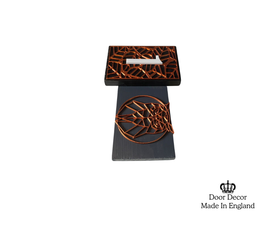 Modern MT Black, Grey and Gold House Number Sign Plaque