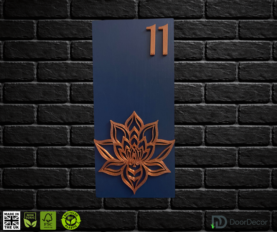 Modern Blue and Gold House Number Sign Plaque