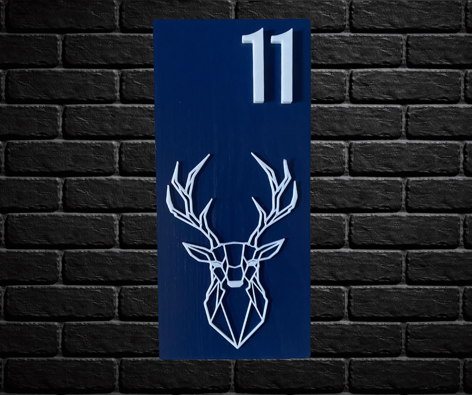 Modern Blue and White House Number Sign Plaque