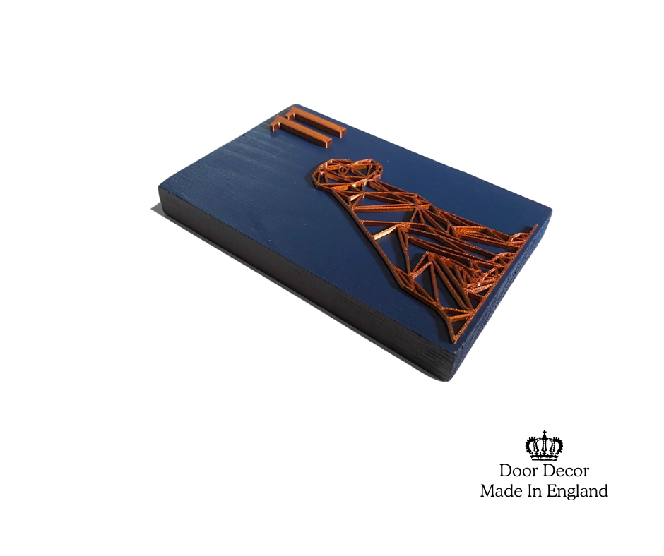 Modern Blue and Gold House Number Sign Plaque