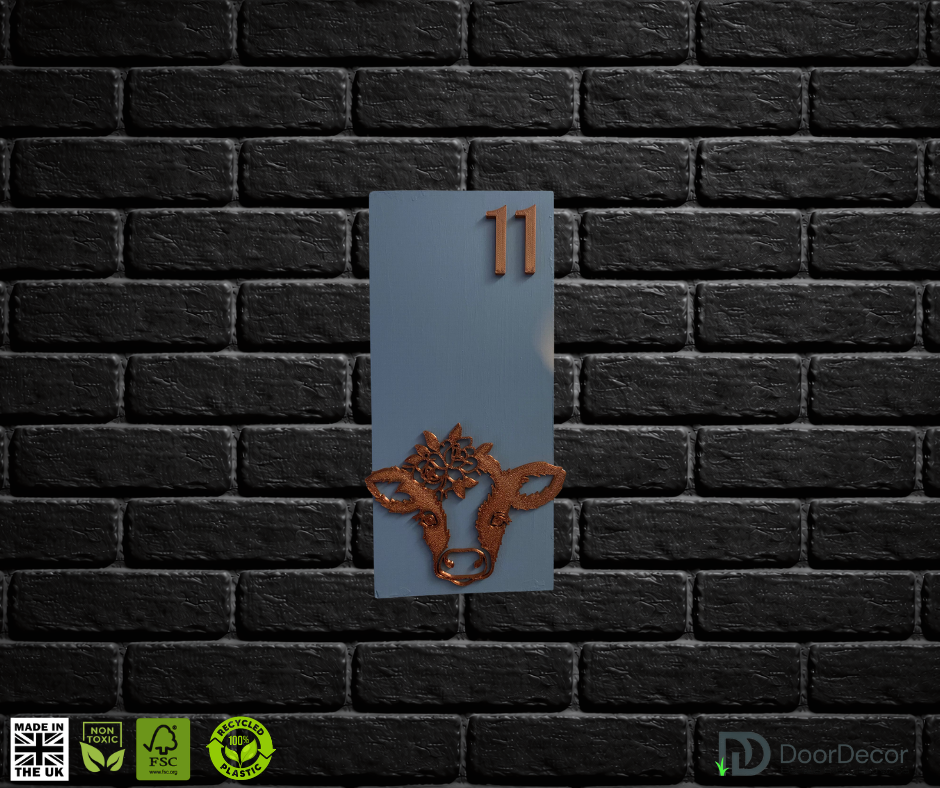 Modern Light Grey and Gold House Number Sign Plaque