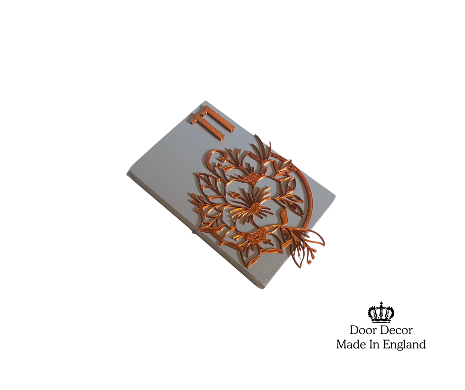 Modern Light Grey and Gold House Number Sign Plaque