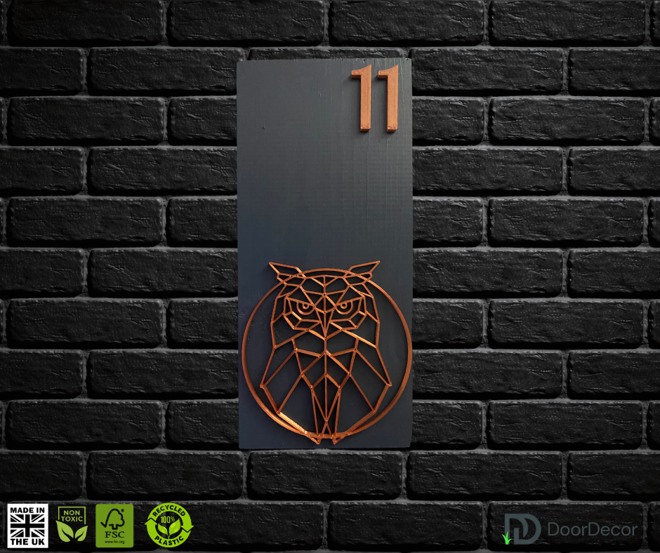 Modern Grey and Gold House Number Sign Plaque