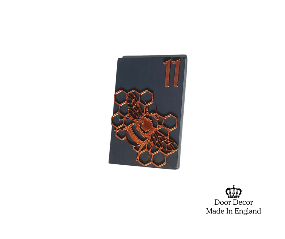 Modern Grey and Gold House Number Sign Plaque