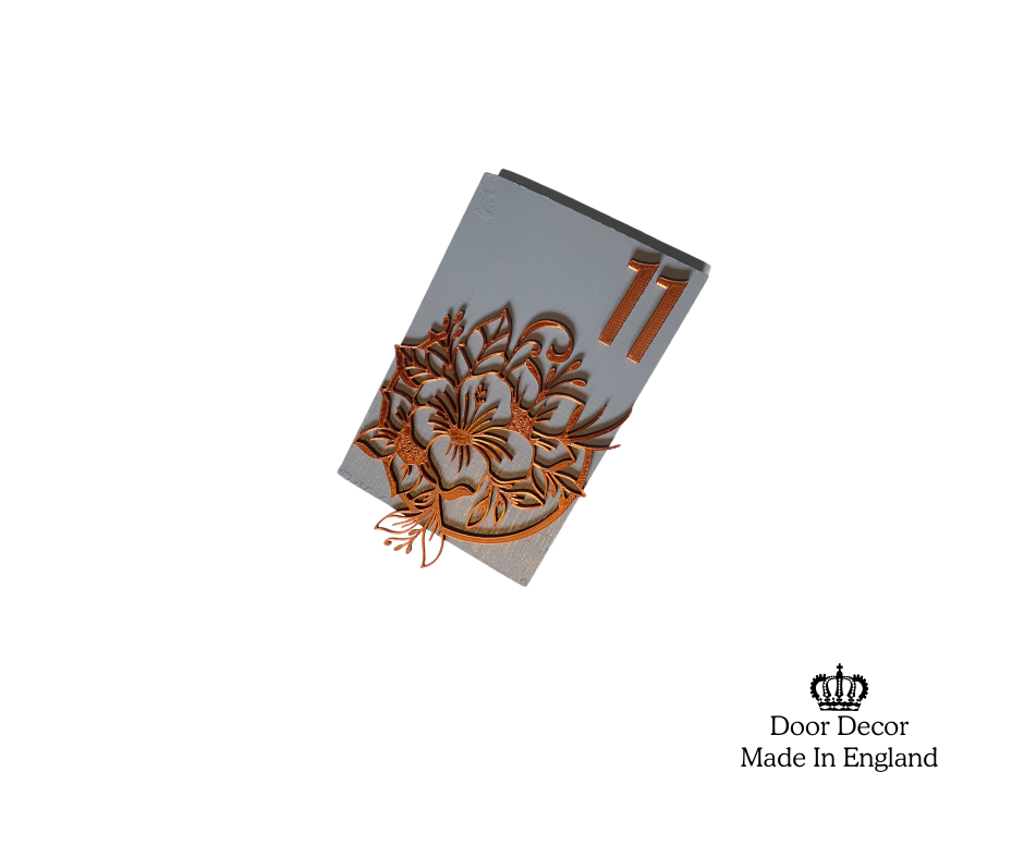 Modern Light Grey and Gold House Number Sign Plaque