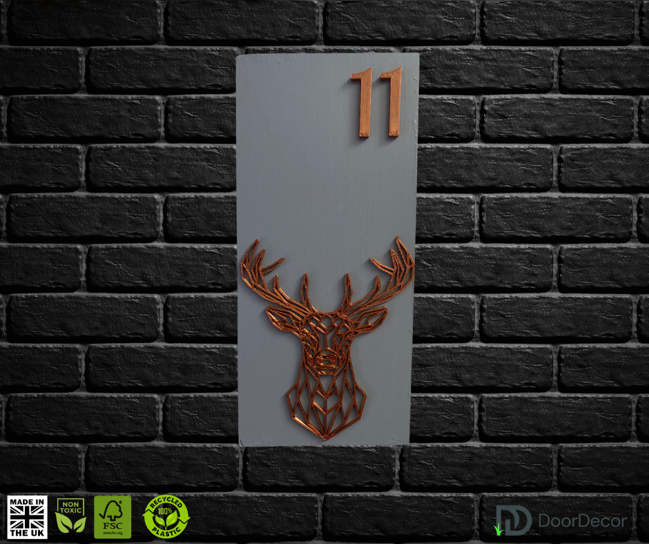 Modern Light Grey and Gold House Number Sign Plaque