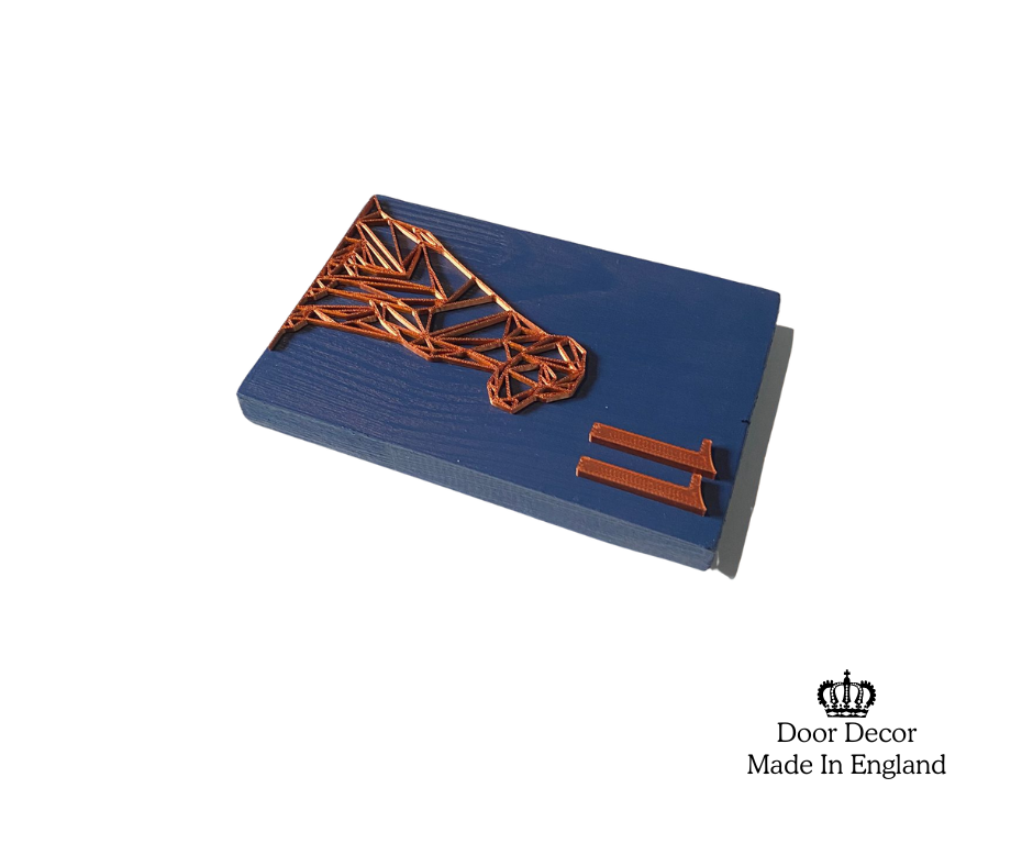 Modern Blue and Gold House Number Sign Plaque