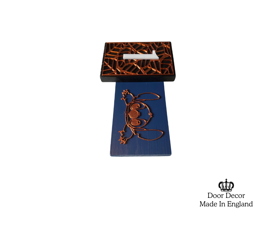 Modern MT Black, Blue and Gold House Number Sign Plaque