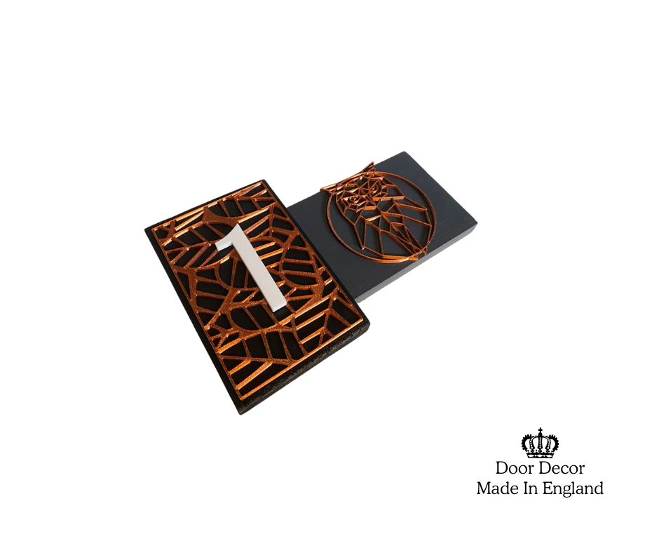 Modern MT Black, Grey and Gold House Number Sign Plaque