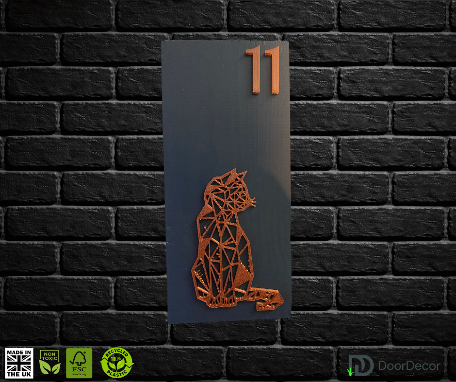 Modern Grey and Gold House Number Sign Plaque