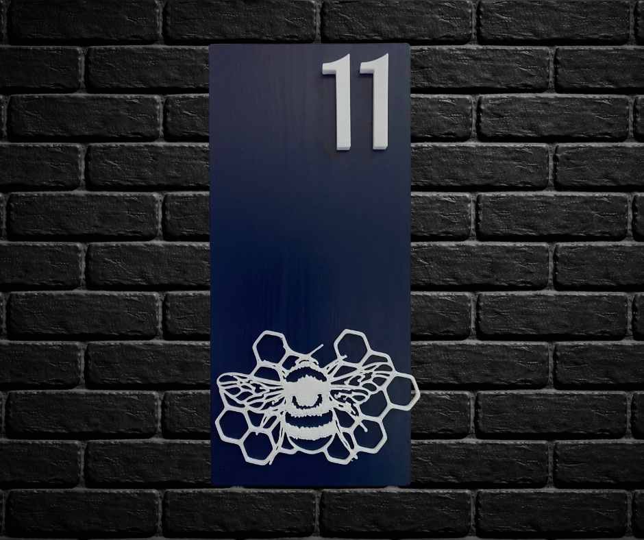 Modern Blue and White House Number Sign Plaque