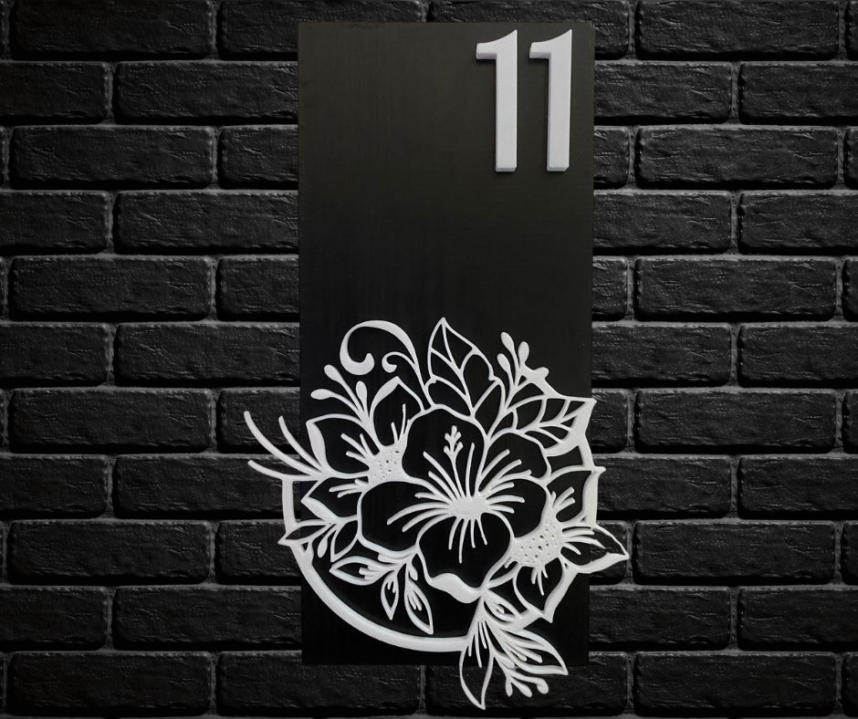 Modern Black and White House Number Sign Plaque