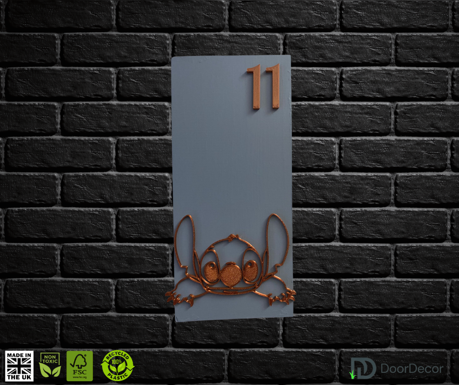 Modern Light Grey and Gold House Number Sign Plaque