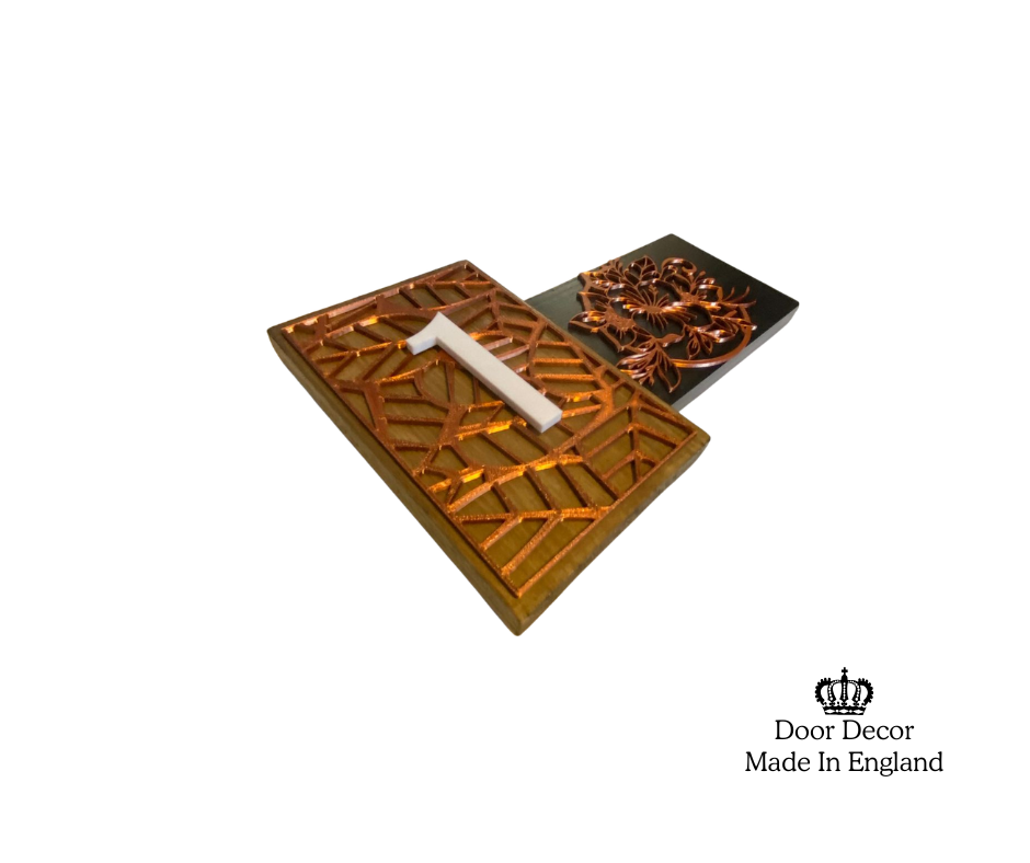 Modern MT Wood, Black and Gold House Number Sign Plaque