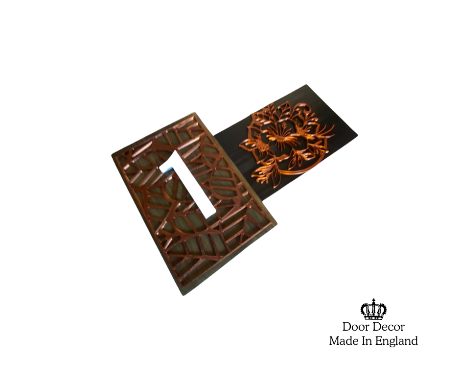 Modern MT Wood, Black and Gold House Number Sign Plaque