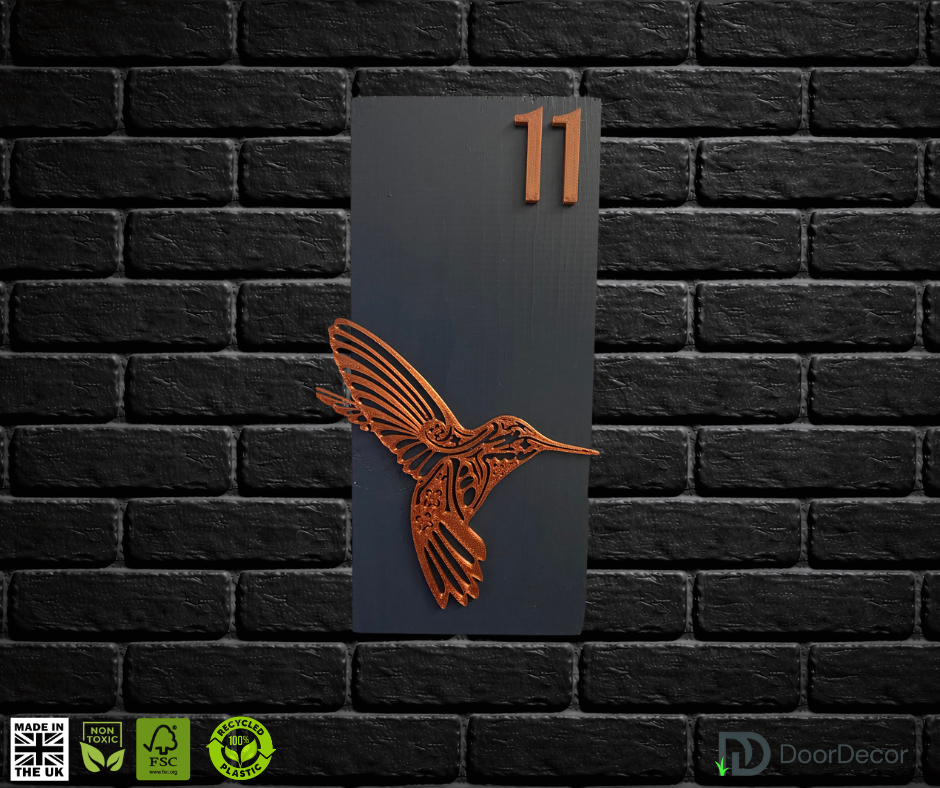 Modern Grey and Gold House Number Sign Plaque