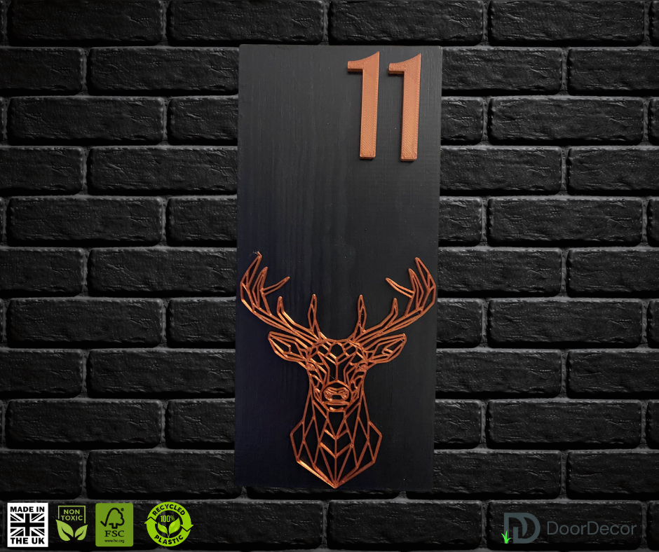 Modern Black and Gold House Number Sign Plaque