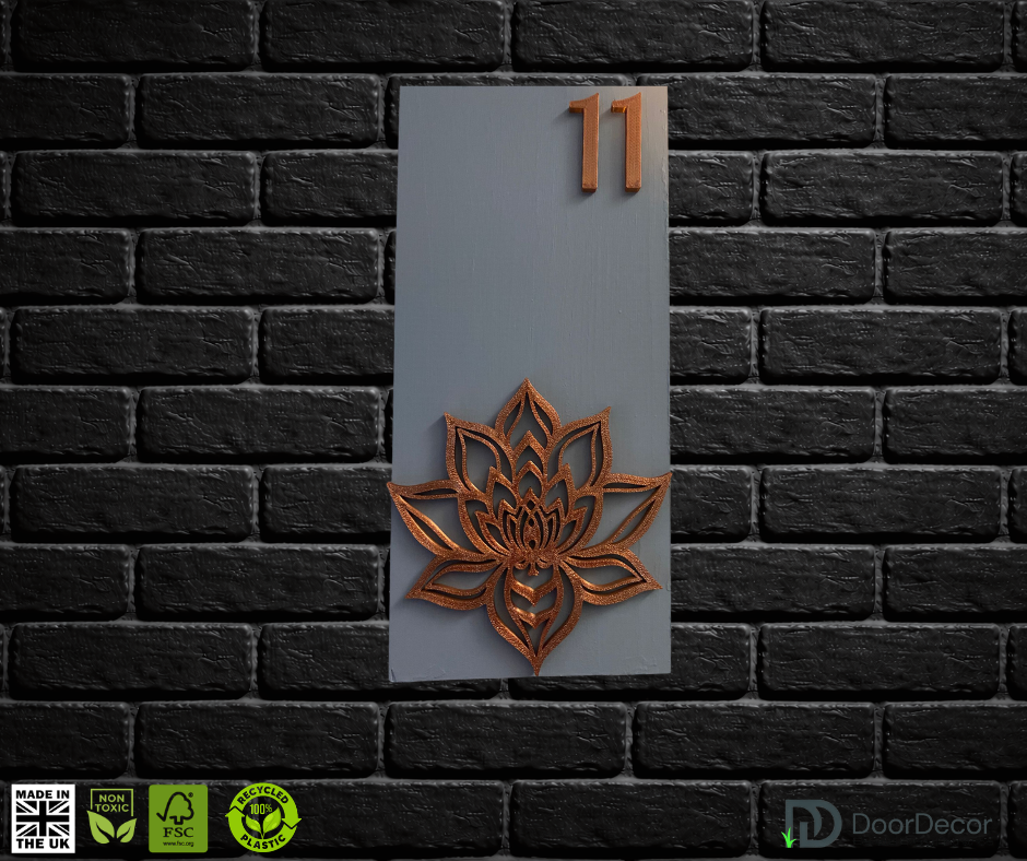 Modern Light Grey and Gold House Number Sign Plaque