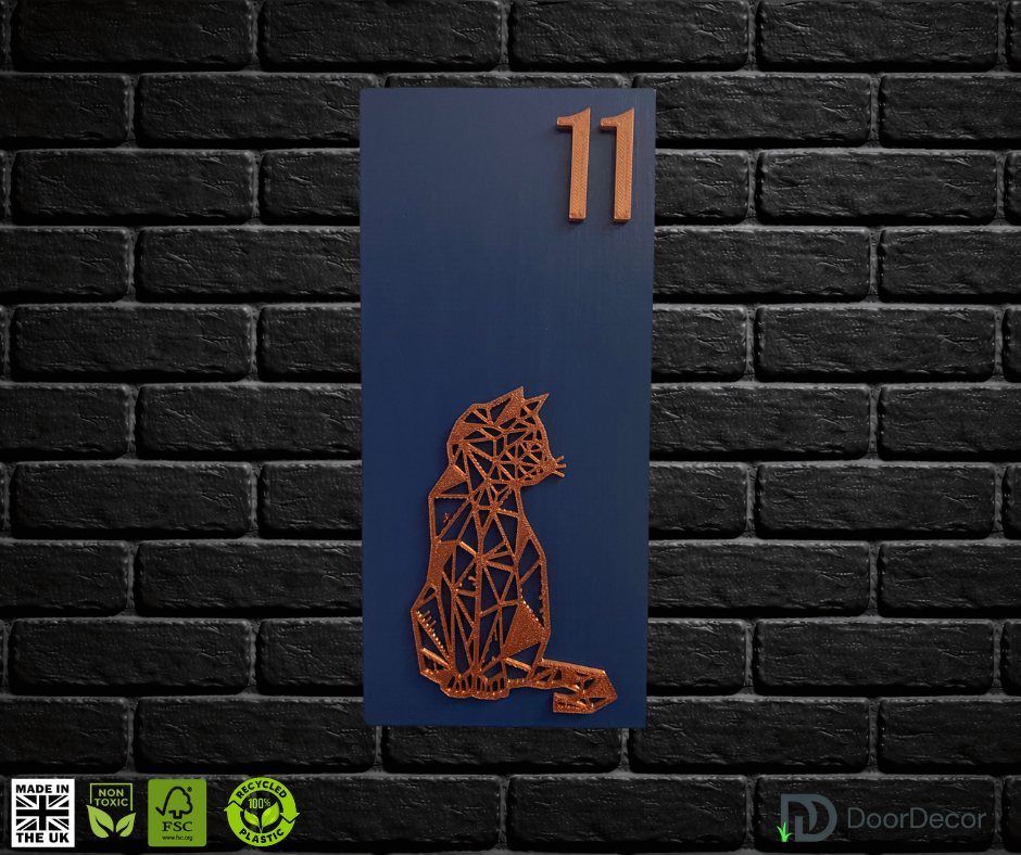 Modern Blue and Gold House Number Sign Plaque