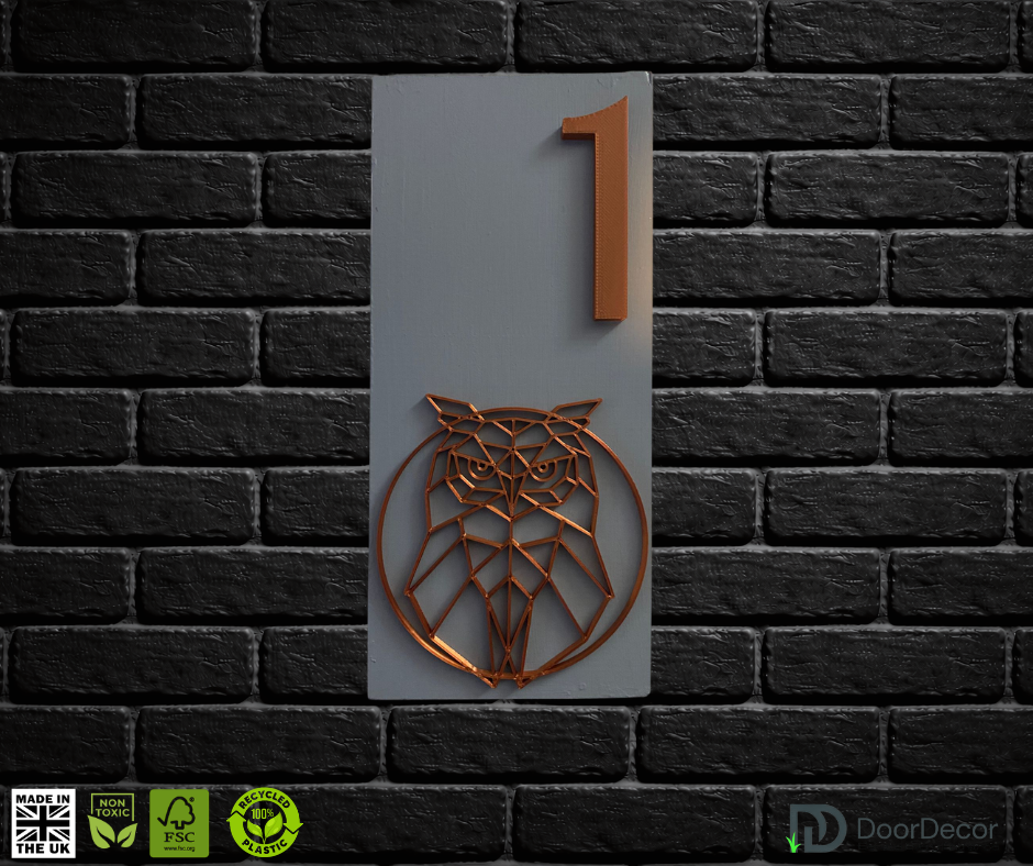 Modern Light Grey and Gold House Number Sign Plaque