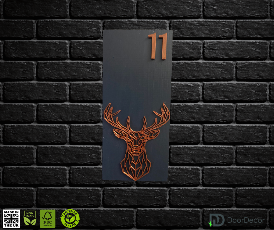 Modern Grey and Gold House Number Sign Plaque