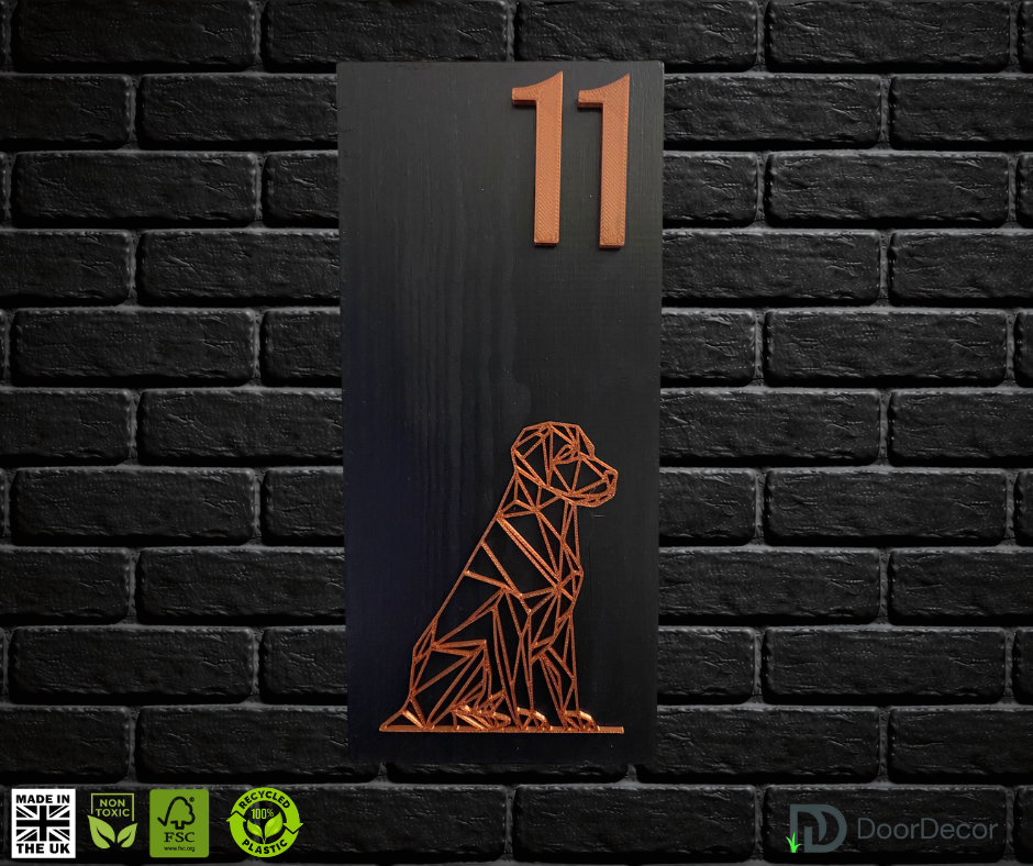 Modern Black and Gold House Number Sign Plaque