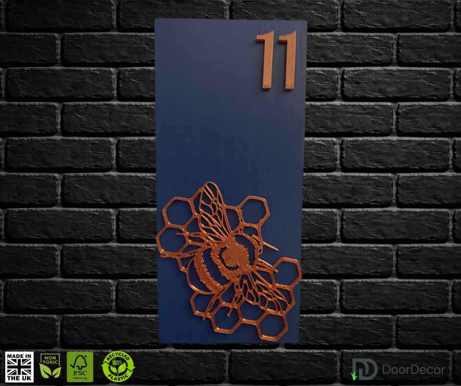 Modern Blue and Gold House Number Sign Plaque