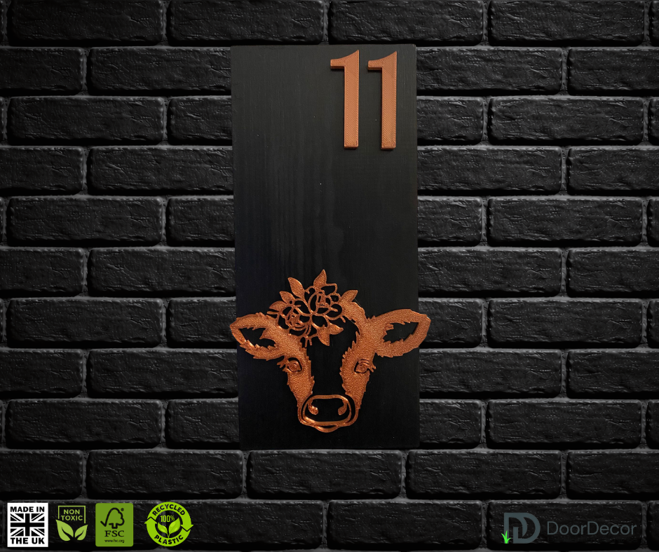 Modern Black and Gold House Number Sign Plaque