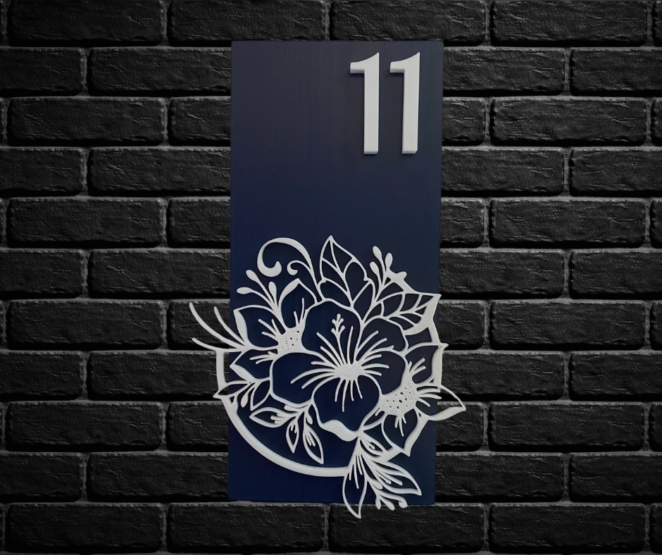 Modern Blue and White House Number Sign Plaque