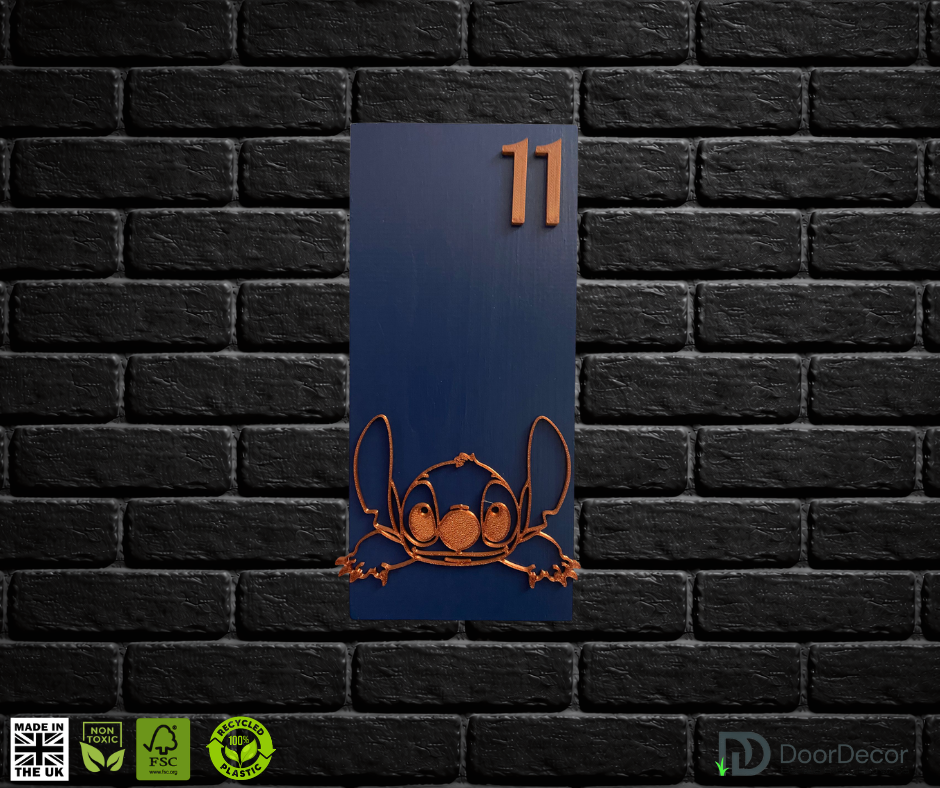 Modern Blue and Gold House Number Sign Plaque