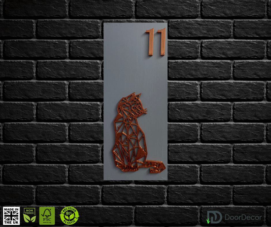 Modern Light Grey and Gold House Number Sign Plaque