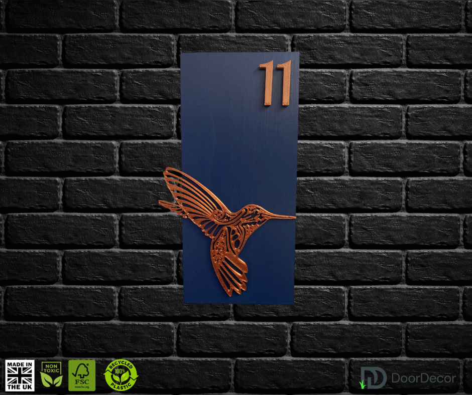 Modern Blue and Gold House Number Sign Plaque